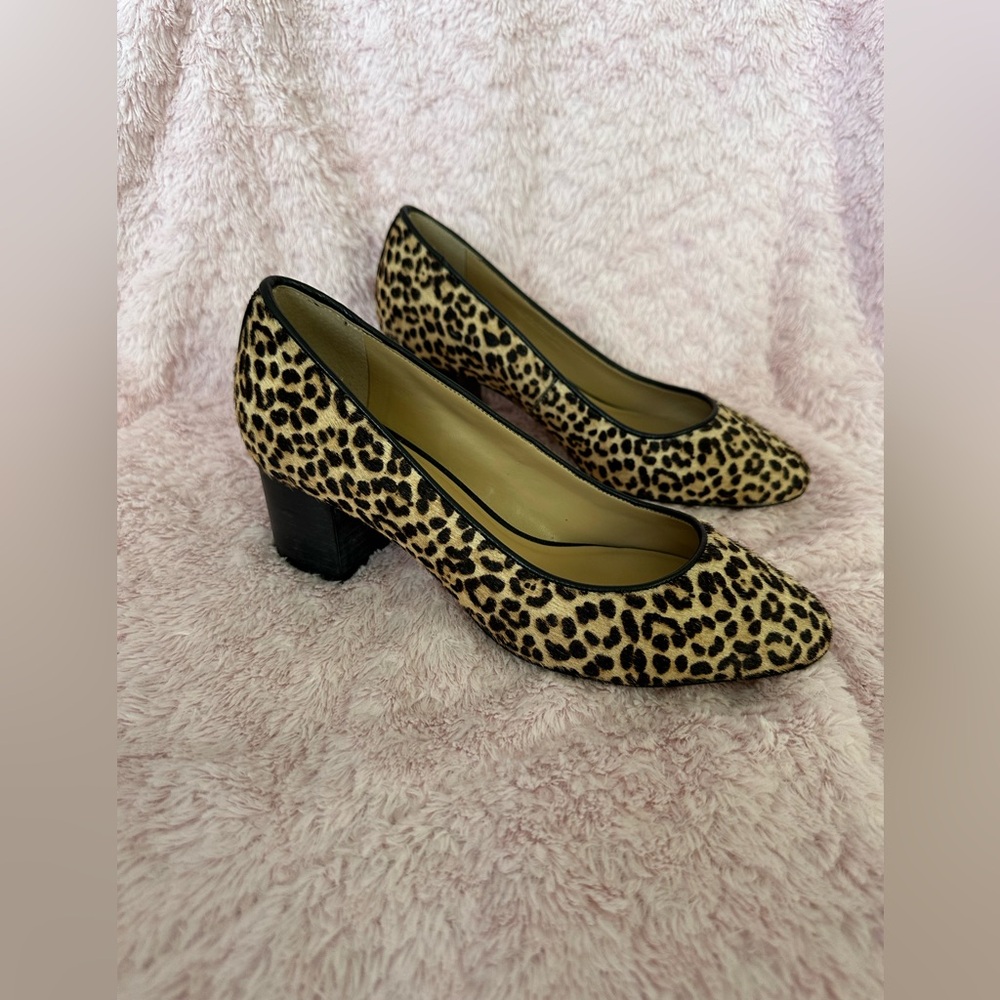 Talbots Isa Leopard Print Calf Hair Rounded Toe Chunky Block Heel Heels Pumps 7M